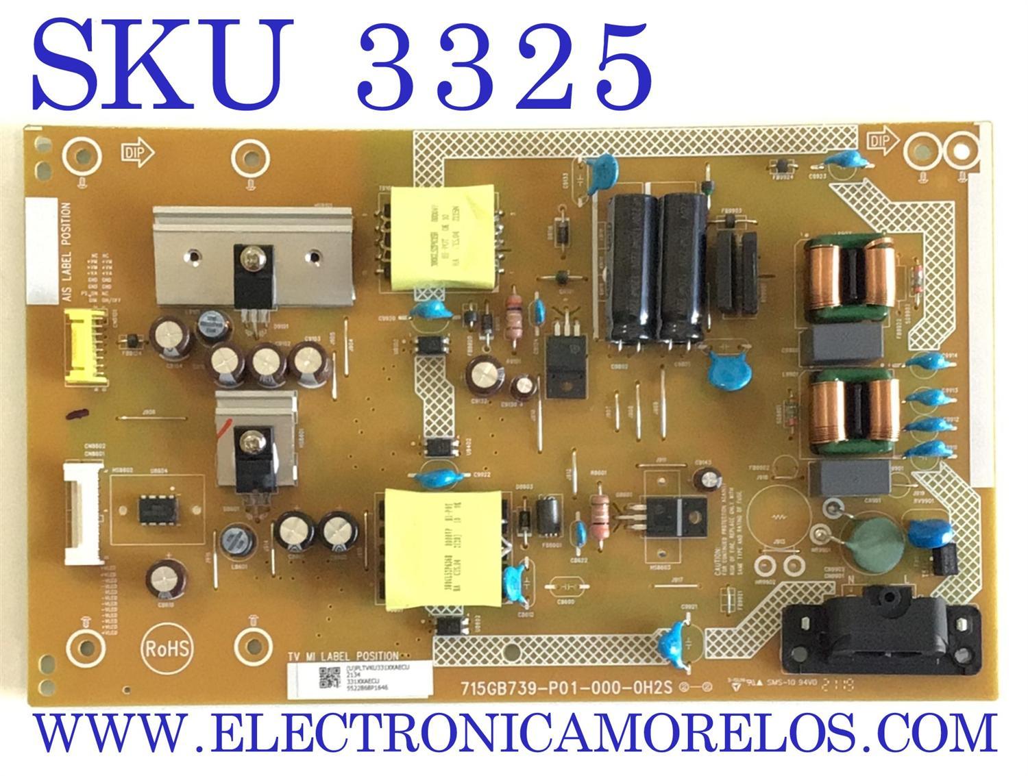 FUENTE PARA TV VIZIO / NUMERO DE PARTE PLTVKU331XXAECU / 715GB739-P01-000-0H2S / 331XXAECU / 5522868P1646 / PANEL TPT430B5-GT013.H REV:S1R / MODELO V435-J01